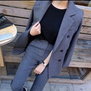 Two Piece Suit Double Breasted Blazer Cropped